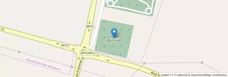 Mapa de ubicacion de Cementerio Municipal en アルゼンチン, コルドバ州, Departamento Río Segundo, Pedanía Villa Del Rosario, Municipio De Villa Del Rosario.