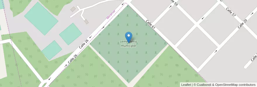Mapa de ubicacion de cementerio municipal en Argentina, Buenos Aires, Partido De General Alvarado, Miramar.