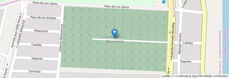 Mapa de ubicacion de Cementerio Municipal en Argentine, Chubut, Puerto Madryn, Departamento Biedma.