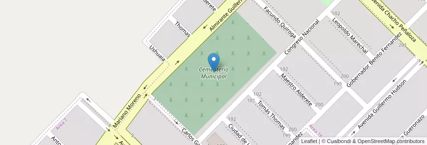 Mapa de ubicacion de Cementerio Municipal en アルゼンチン, チュブ州, Departamento Rawson, Rawson.