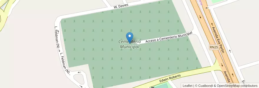 Mapa de ubicacion de Cementerio Municipal en Argentinien, Chubut, Trelew, Departamento Rawson.