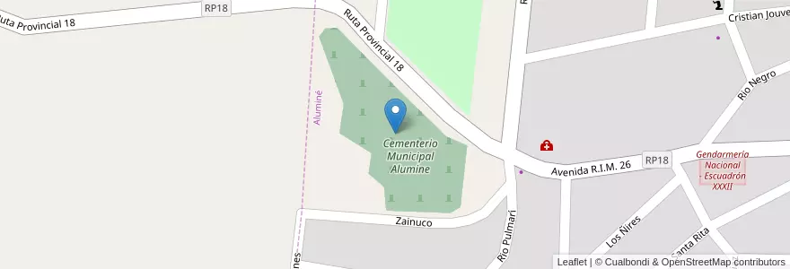 Mapa de ubicacion de Cementerio Municipal Alumine en Argentinië, Chili, Neuquén, Departamento Aluminé, Límite Municipio De Aluminé, Aluminé.