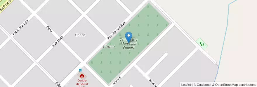 Mapa de ubicacion de Cementerio Municipal Chajarí en 阿根廷, 恩特雷里奥斯省, Departamento Federación, Distrito Mandisoví, Chajarí.