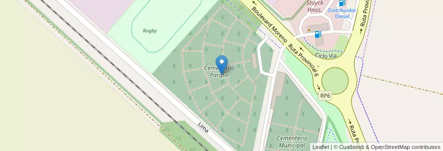 Mapa de ubicacion de Cementerio Parque en 阿根廷, Córdoba, Departamento Tercero Arriba, Pedanía Punta Del Agua, Municipio De Hernando, Hernando.