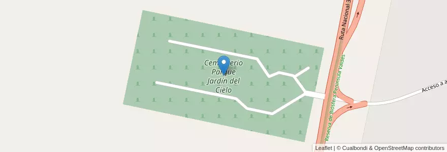 Mapa de ubicacion de Cementerio Parque Jardín del Cielo en Argentina, Chubut, Trelew, Departamento Rawson.