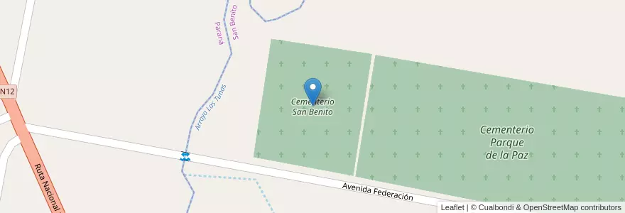 Mapa de ubicacion de Cementerio San Benito en Argentinië, Entre Ríos, Departamento Paraná, Distrito Sauce, San Benito.