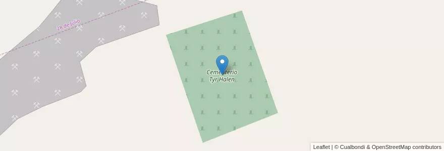 Mapa de ubicacion de Cementerio Tyr Halen en 아르헨티나, Chubut, Departamento Gaiman, 28 De Julio.