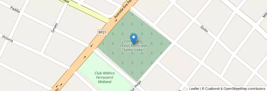 Mapa de ubicacion de Cementerio (Viejo) Municipal Santa Isabel en Arjantin, Buenos Aires, Partido De Merlo, Libertad.