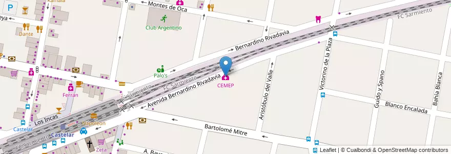 Mapa de ubicacion de CEMEP en 아르헨티나, 부에노스아이레스주, Partido De Morón, Castelar.