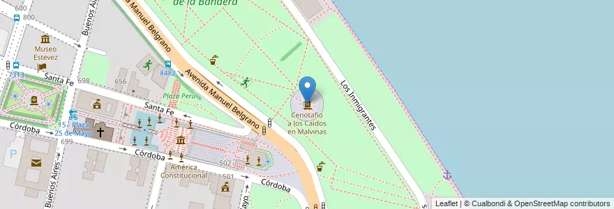 Mapa de ubicacion de Cenotafio a los Caídos en Malvinas en الأرجنتين, سانتا في, Departamento Rosario, Municipio De Rosario, روساريو.
