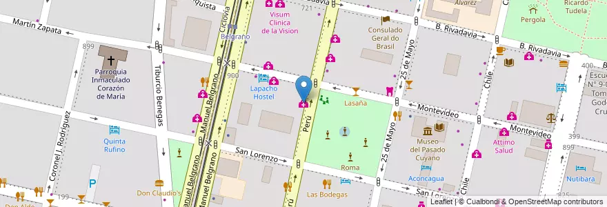 Mapa de ubicacion de Cenro Oftalmologico Guinazu en الأرجنتين, تشيلي, Mendoza, Departamento Capital, Sección 2ª Barrio Cívico, Ciudad De Mendoza.