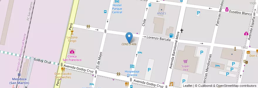 Mapa de ubicacion de CENS 3-406 en アルゼンチン, チリ, メンドーサ州, Departamento Capital, Ciudad De Mendoza.