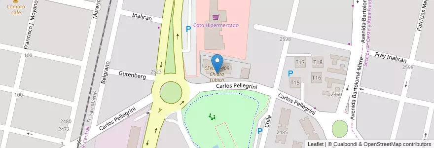 Mapa de ubicacion de CENS 3-409 Chiara Lubich en アルゼンチン, チリ, メンドーサ州, Departamento Capital, Ciudad De Mendoza.