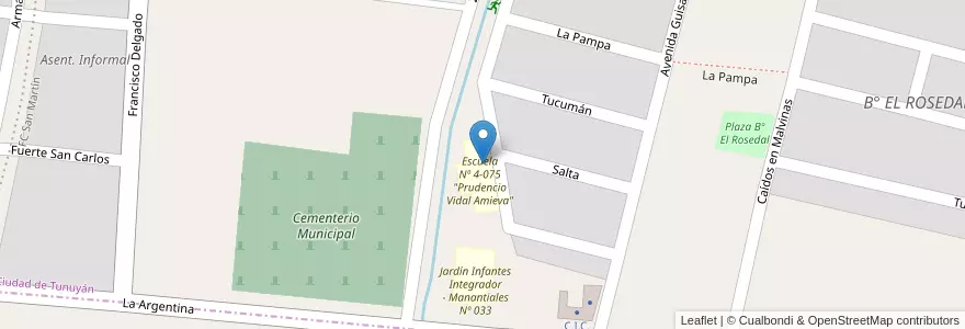 Mapa de ubicacion de CENS Nº 3-430 "Escuela de Turismo 27 de Septiembre" en Argentina, Cile, Mendoza, Departamento Tunuyán, Distrito Ciudad De Tunuyán.