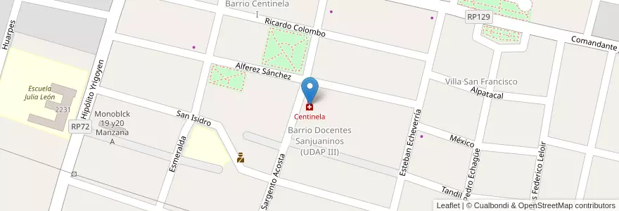 Mapa de ubicacion de Centinela en Argentina, San Juan, Chile, Rivadavia, Rawson.