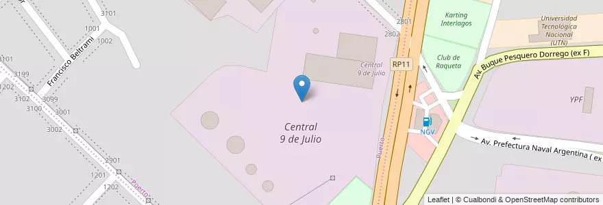 Mapa de ubicacion de Central 9 de Julio en الأرجنتين, بوينس آيرس, Partido De General Pueyrredón, مار ديل بلاتا.