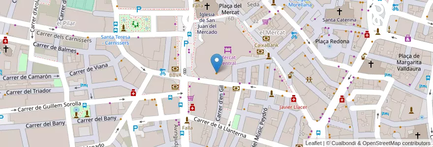 Mapa de ubicacion de Central Bar (Mercado Central puestos 105-131) en Sepanyol, Comunitat Valenciana, València / Valencia, Comarca De València, València.