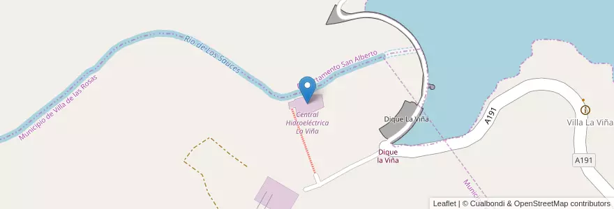 Mapa de ubicacion de Central Hidroeléctrica La Viña en 아르헨티나, Córdoba, Departamento San Alberto, Pedanía Nono.