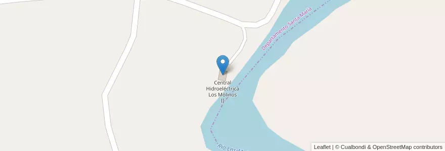 Mapa de ubicacion de Central Hidroeléctrica Los Molinos II en Arjantin, Córdoba, Departamento Santa María, Pedanía San Isidro, Comuna De Villa San Isidro.