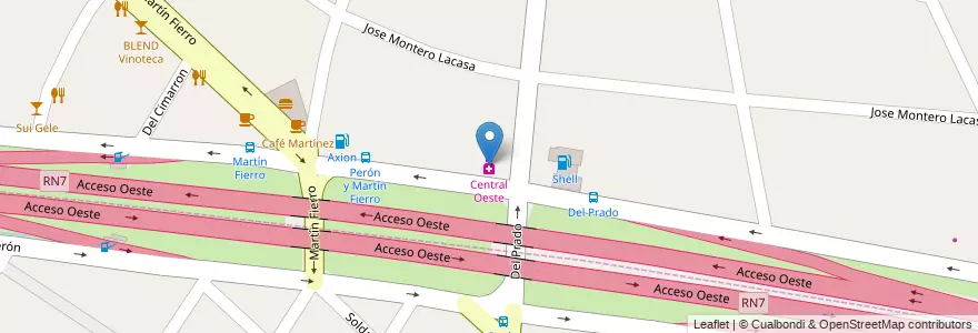 Mapa de ubicacion de Central Oeste en アルゼンチン, ブエノスアイレス州, Partido De Ituzaingó, Villa Udaondo.