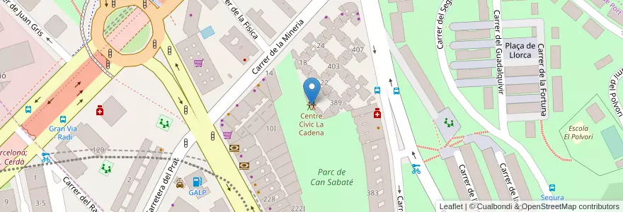 Mapa de ubicacion de Centre Cívic La Cadena en إسبانيا, كتالونيا, برشلونة, بارسلونس, Barcelona.