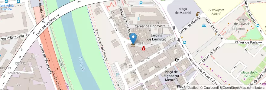 Mapa de ubicacion de Centre Civic Safaretjos en Espagne, Catalogne, Barcelone, Barcelonais.