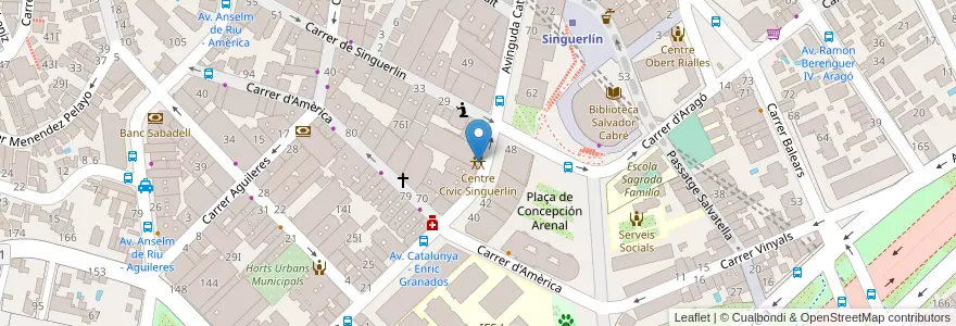 Mapa de ubicacion de Centre Civic Singuerlin en Spanje, Catalonië, Barcelona, Barcelonès, Santa Coloma De Gramenet.