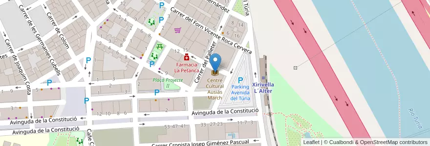 Mapa de ubicacion de Centre Cultural Ausiàs March en إسبانيا, منطقة بلنسية, فالنسيا, L'Horta Oest, Xirivella.
