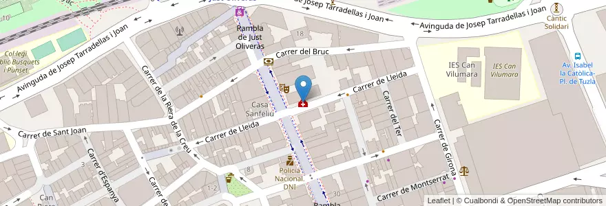 Mapa de ubicacion de Centre d'Atenció Primària (CAP) Just Oliveras en スペイン, カタルーニャ州, Barcelona, バルサルネス, L'Hospitalet De Llobregat.