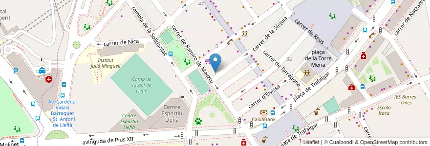 Mapa de ubicacion de Centre de formació professional Llefià en Spagna, Catalunya, Barcelona, Barcelonès, Badalona.