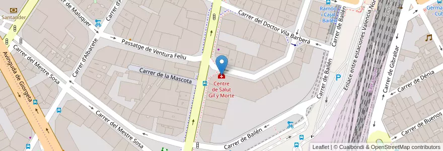 Mapa de ubicacion de Centre de Salut Gil y Morte en 스페인, Comunitat Valenciana, València / Valencia, Comarca De València, València.