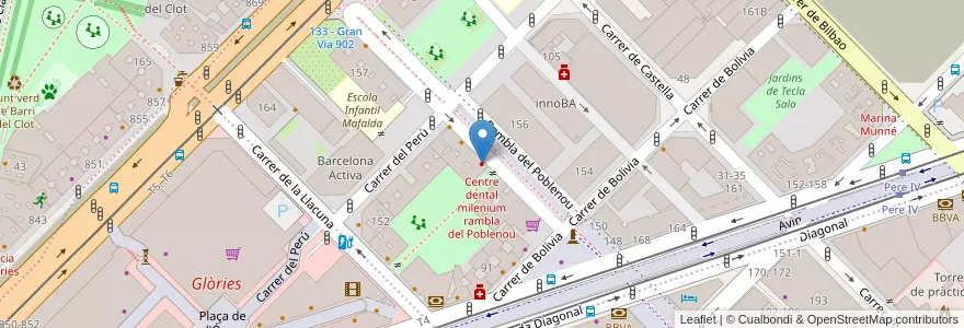 Mapa de ubicacion de Centre dental milenium rambla del Poblenou en スペイン, カタルーニャ州, Barcelona, バルサルネス, Barcelona.