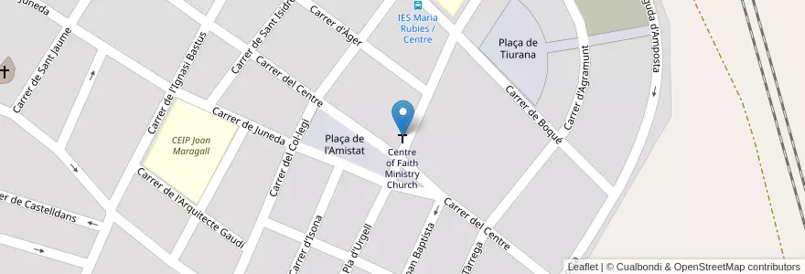 Mapa de ubicacion de Centre of Faith Ministry Church en Испания, Каталония, Лерида, Сегрия, Льейда.