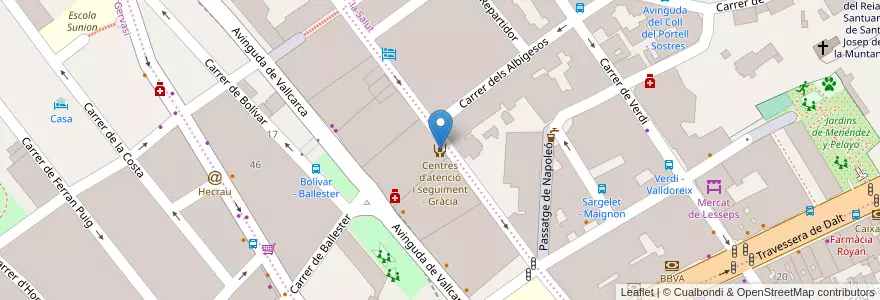 Mapa de ubicacion de Centres d’atenció i seguiment - Gràcia en Испания, Каталония, Барселона, Барселонес, Барселона.