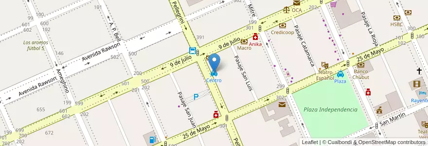 Mapa de ubicacion de Centro en 阿根廷, Chubut, Trelew, Departamento Rawson.