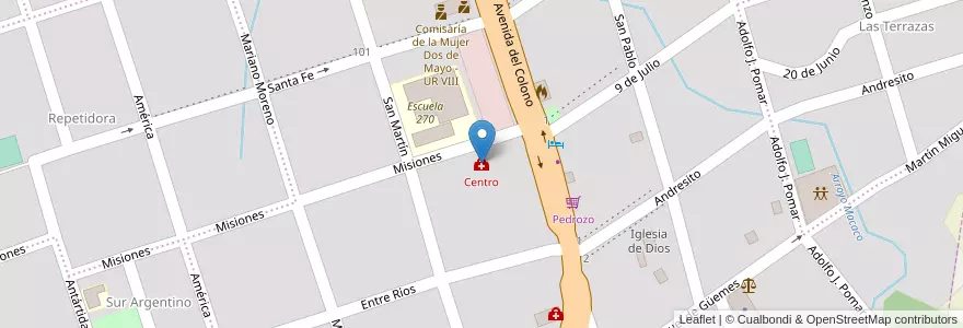 Mapa de ubicacion de Centro en アルゼンチン, ミシオネス州, Departamento Cainguás, Municipio De Dos De Mayo, Dos De Mayo.