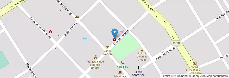 Mapa de ubicacion de Centro en الأرجنتين, Chaco, Departamento Sargento Cabral, Municipio De Colonias Unidas, Colonias Unidas.