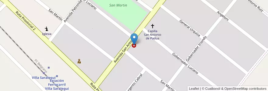 Mapa de ubicacion de Centro Asistencial en Argentinien, Santa Fe, Departamento San Cristóbal, Municipio De Villa Saralegui, Villa Saralegui.