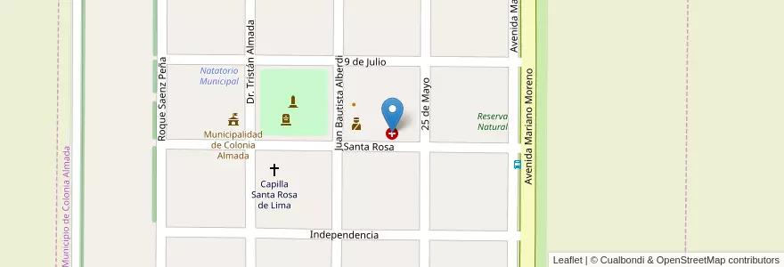 Mapa de ubicacion de Centro Asistencial Santa Rosa en 아르헨티나, Córdoba, Departamento Tercero Arriba, Pedanía Capilla De Rodríguez, Municipio De Colonia Almada.