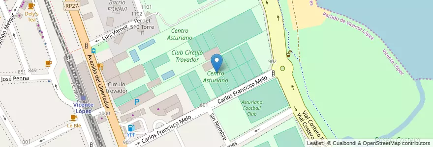 Mapa de ubicacion de Centro Asturiano en アルゼンチン, ブエノスアイレス州, Partido De Vicente López, Vicente López.