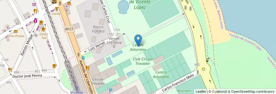 Mapa de ubicacion de Centro Asturiano en Arjantin, Buenos Aires, Partido De Vicente López, Vicente López.