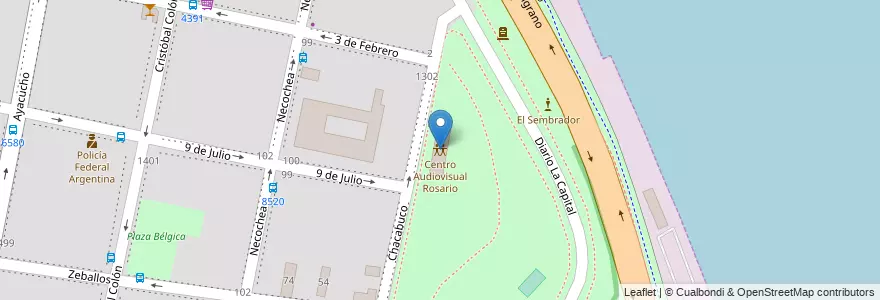 Mapa de ubicacion de Centro Audiovisual Rosario en アルゼンチン, サンタフェ州, Departamento Rosario, Municipio De Rosario, ロサリオ.