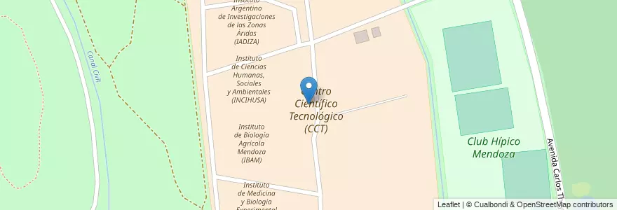 Mapa de ubicacion de Centro Científico Tecnológico (CCT) en آرژانتین, شیلی, Mendoza, Departamento Capital, Sección 9ª Parque General San Martín, Ciudad De Mendoza.