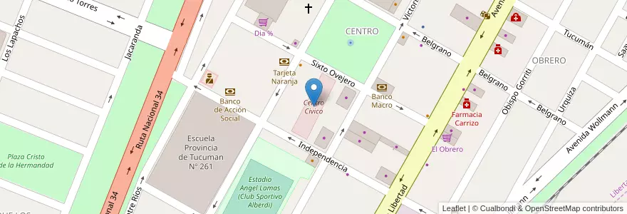Mapa de ubicacion de Centro Civico en Arjantin, Jujuy, Departamento Ledesma, Municipio De Libertador General San Martín, Libertador General San Martín.