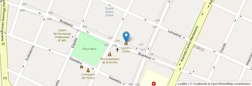 Mapa de ubicacion de Centro Cívico en アルゼンチン, ブエノスアイレス州, Partido De Arrecifes, Arrecifes.
