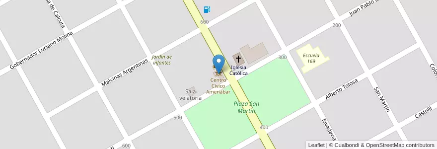 Mapa de ubicacion de Centro Cívico Amenábar en Argentinien, Santa Fe, Departamento General López, Municipio De Amenábar, Amenábar.