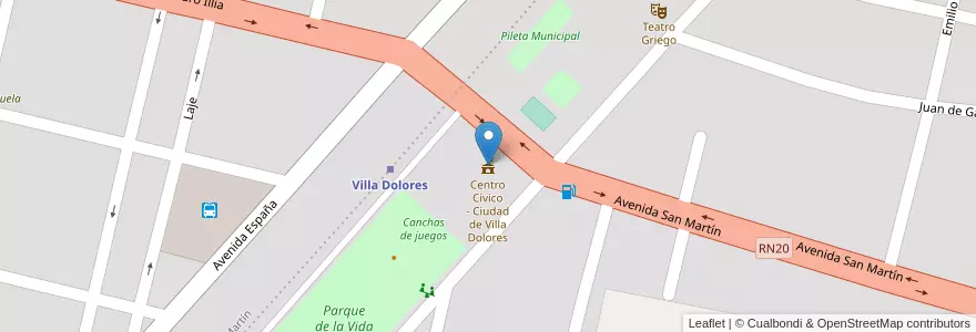 Mapa de ubicacion de Centro Cívico - Ciudad de Villa Dolores en アルゼンチン, コルドバ州, Departamento San Javier, Pedanía Dolores, Municipio De Villa Dolores, Villa Dolores.