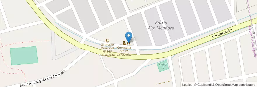 Mapa de ubicacion de Centro Cívico Municipal La Favorita en 아르헨티나, 칠레, Mendoza, Departamento Capital, Sección 11ª San Agustín, Ciudad De Mendoza.