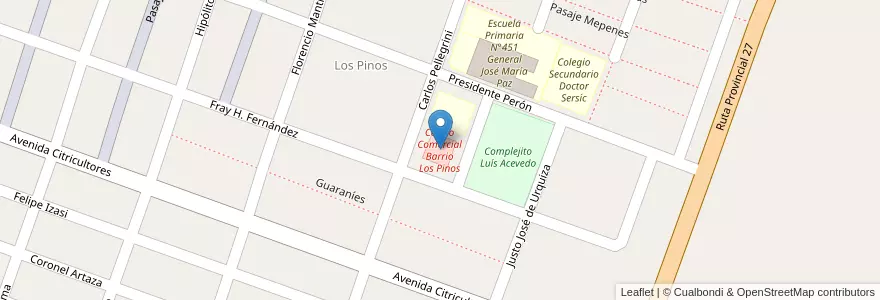 Mapa de ubicacion de Centro Comercial Barrio Los Pinos en 아르헨티나, Corrientes, Departamento Bella Vista, Municipio De Bella Vista.