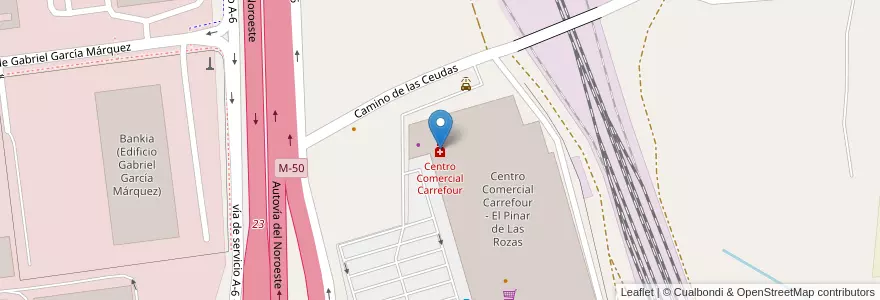 Mapa de ubicacion de Centro Comercial Carrefour en Espagne, Communauté De Madrid, Communauté De Madrid, Área Metropolitana De Madrid Y Corredor Del Henares, Las Rozas De Madrid.